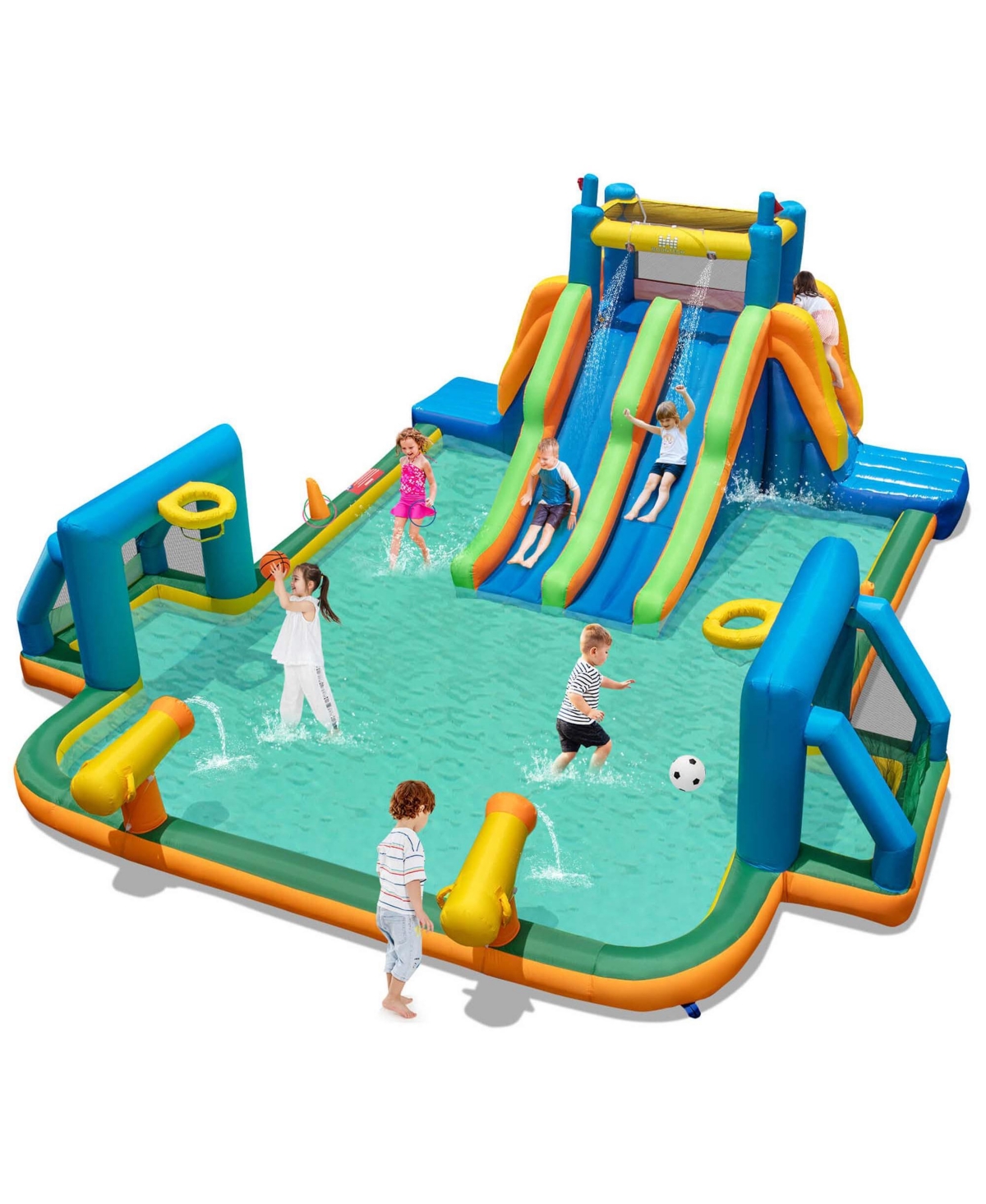 Costway Inflatable Water Slide with 2 Long Slides Pool Climbing Walls Blower Excluded - Blue