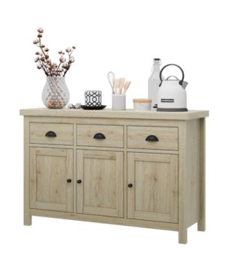 Storage Cabinet, Sideboard, Buffet Doors Wood Sideboard with 3 Drawers, Farmhouse Coffee Bar Cabinet