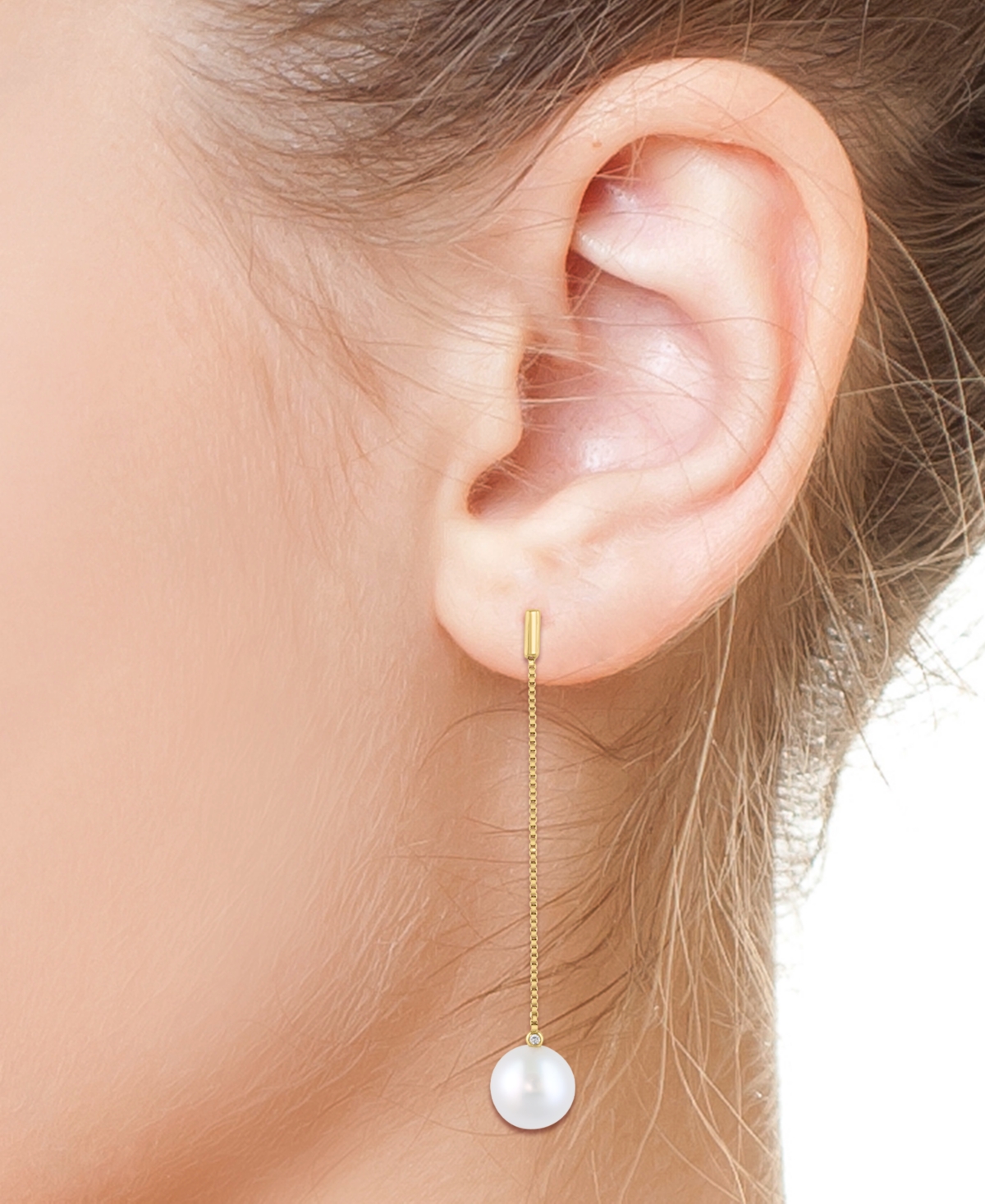 Shop Effy Collection Effy Cultured Freshwater Pearl (7.5mm) & Diamond Accent Drop Earrings In 14k Yellow Gold