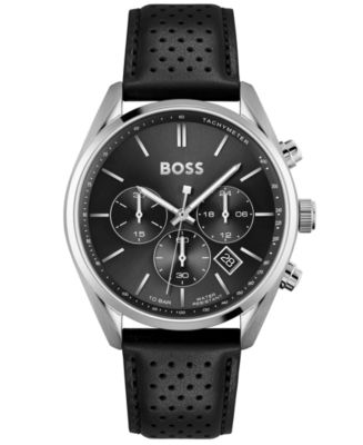 Hugo Boss Men s Champion Chronograph Leather Strap Watch Black