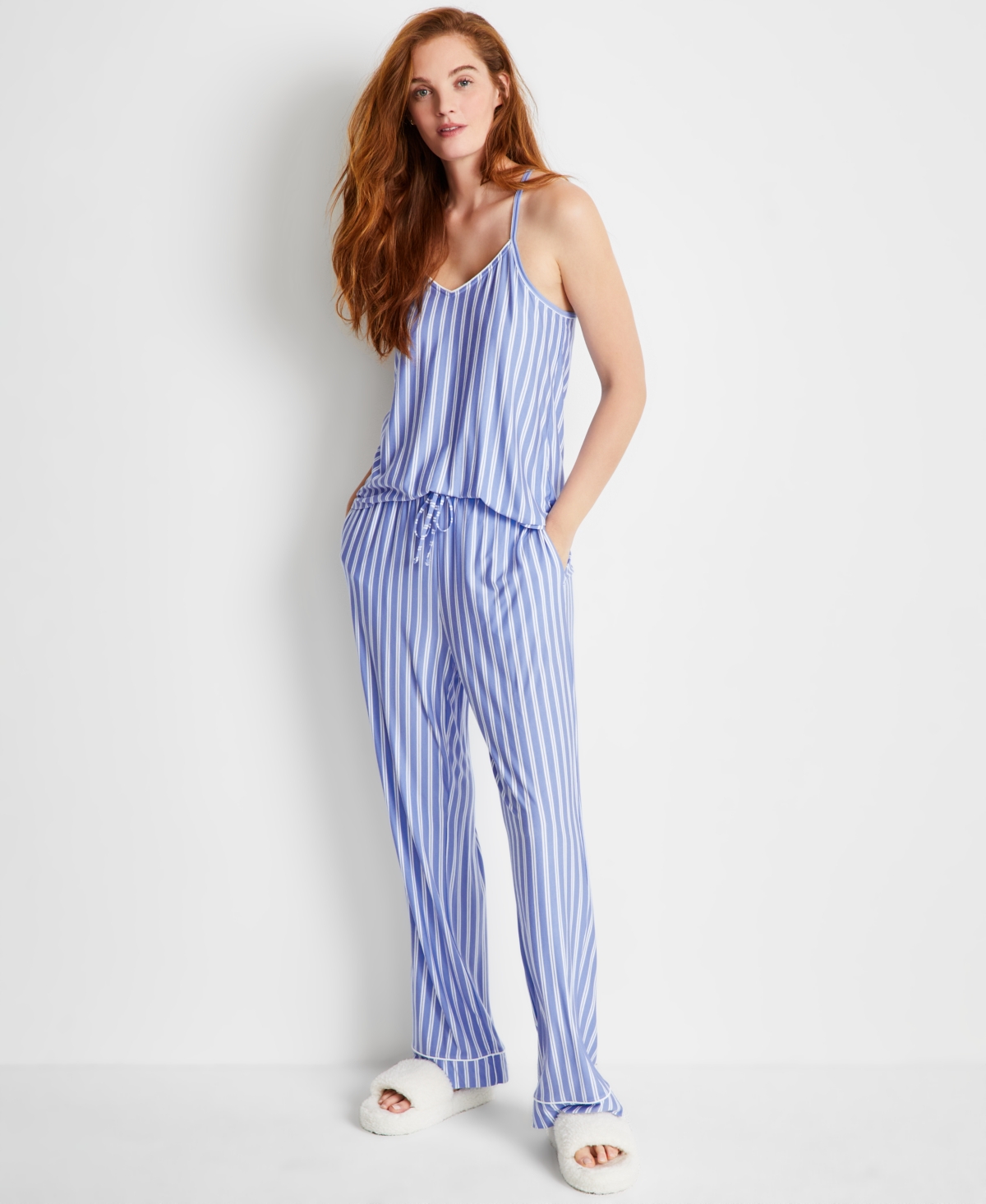 Women's Racerback Tank Pajama Set Xs-3X, Exclusively at Macy's - Yacht Blue Stripe