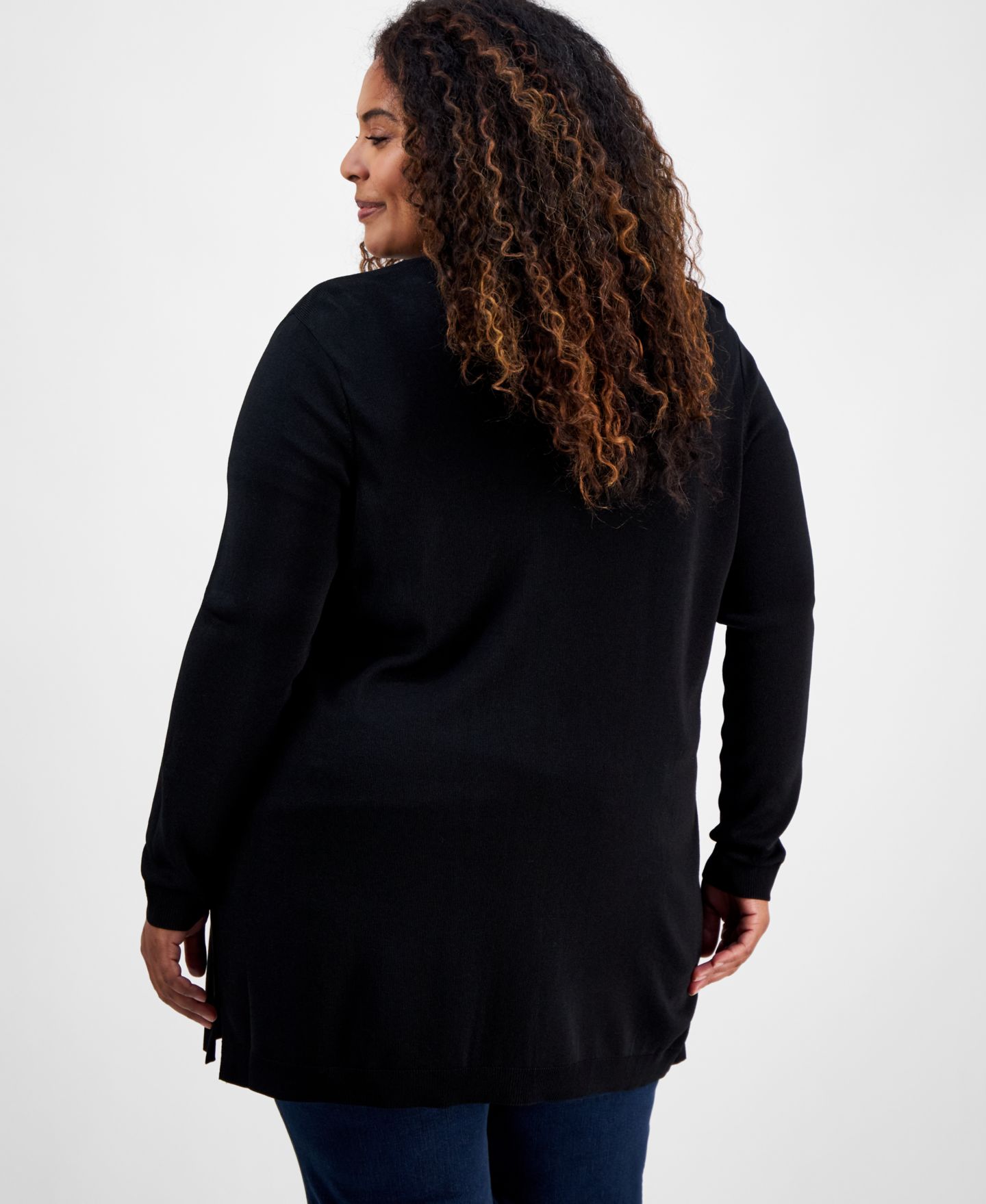 Женский кардиган Jones New York Plus Size Open-Front Cardigan, цвет: Чёрный — фото 4