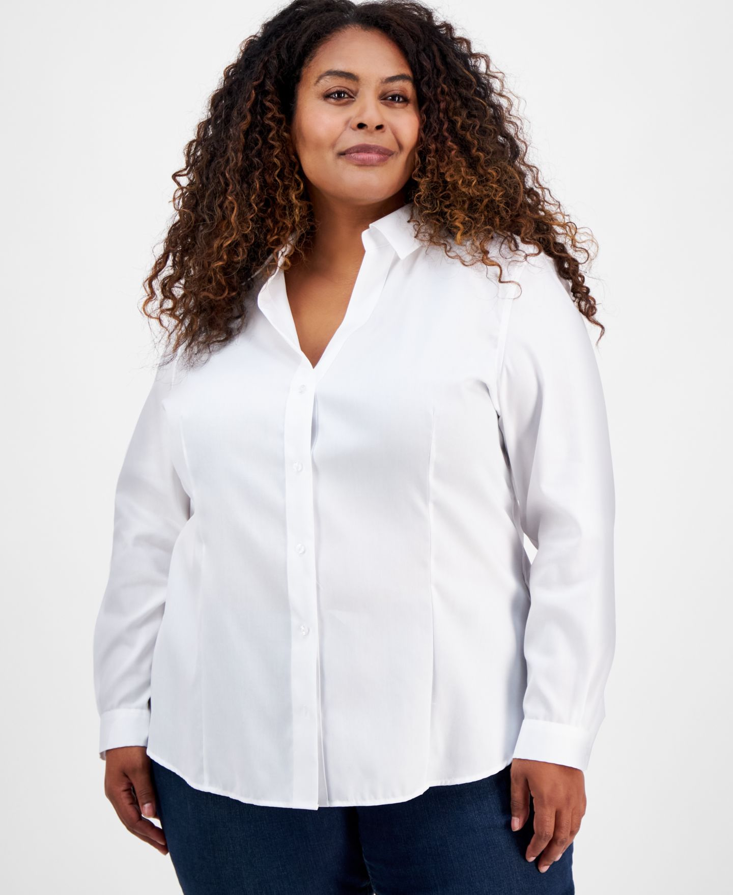 Женская рубашка Jones New York Plus Size Cotton Button-Front, цвет: Белый — фото 1