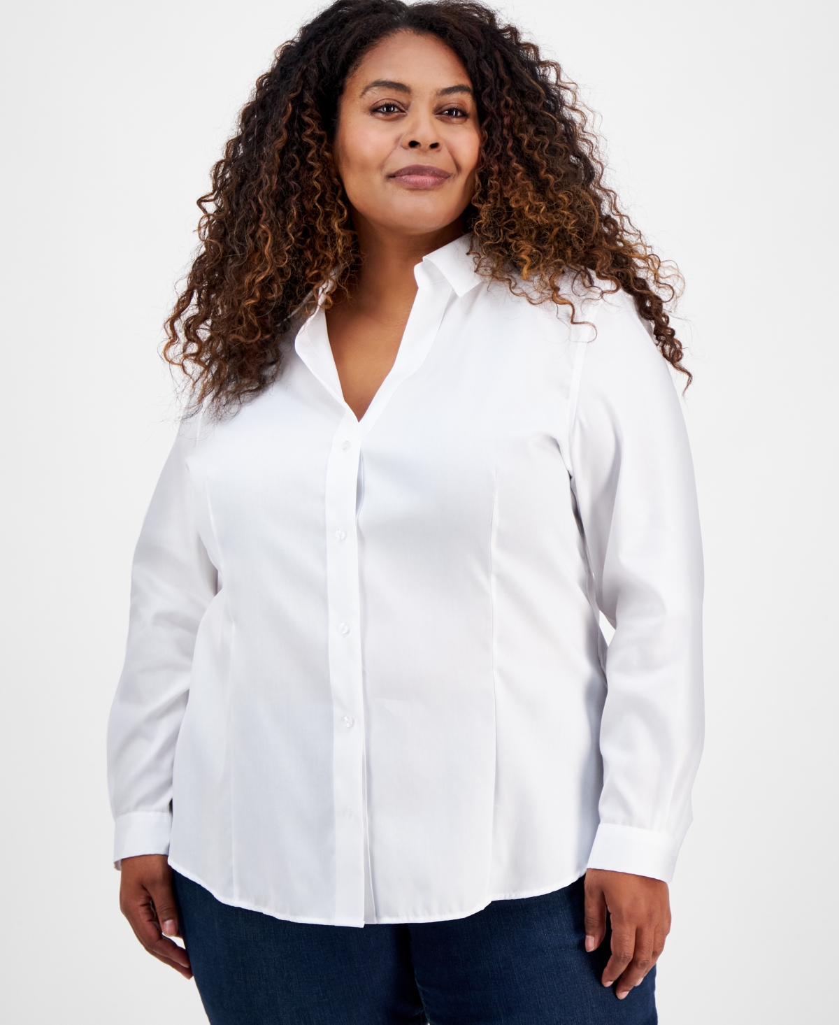 Jones New York Plus Size Cotton Button-front Shirt In White
