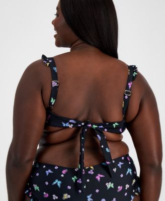 Salt + Cove Plus Size Butterfly-Print Ruffled Bikini Top, Created for Macy's