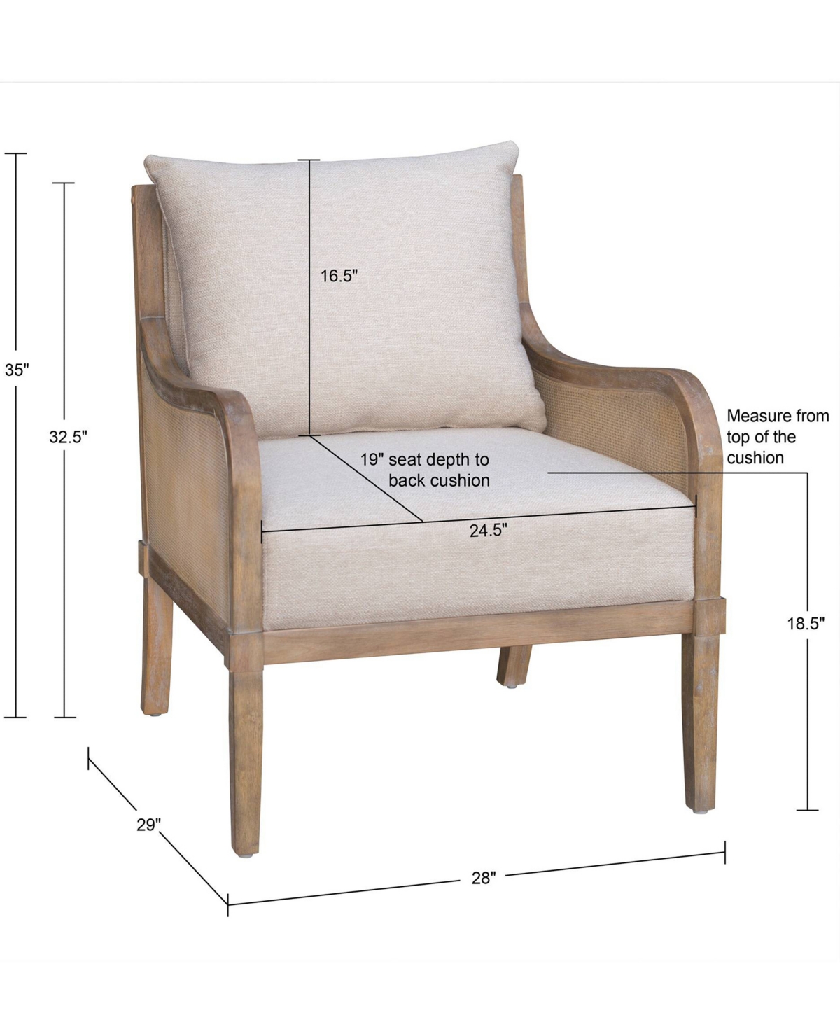 Martha Stewart Collection 28" Wood Morgan Wide Cane Accent Chair With Removable Back Cushion In Natural