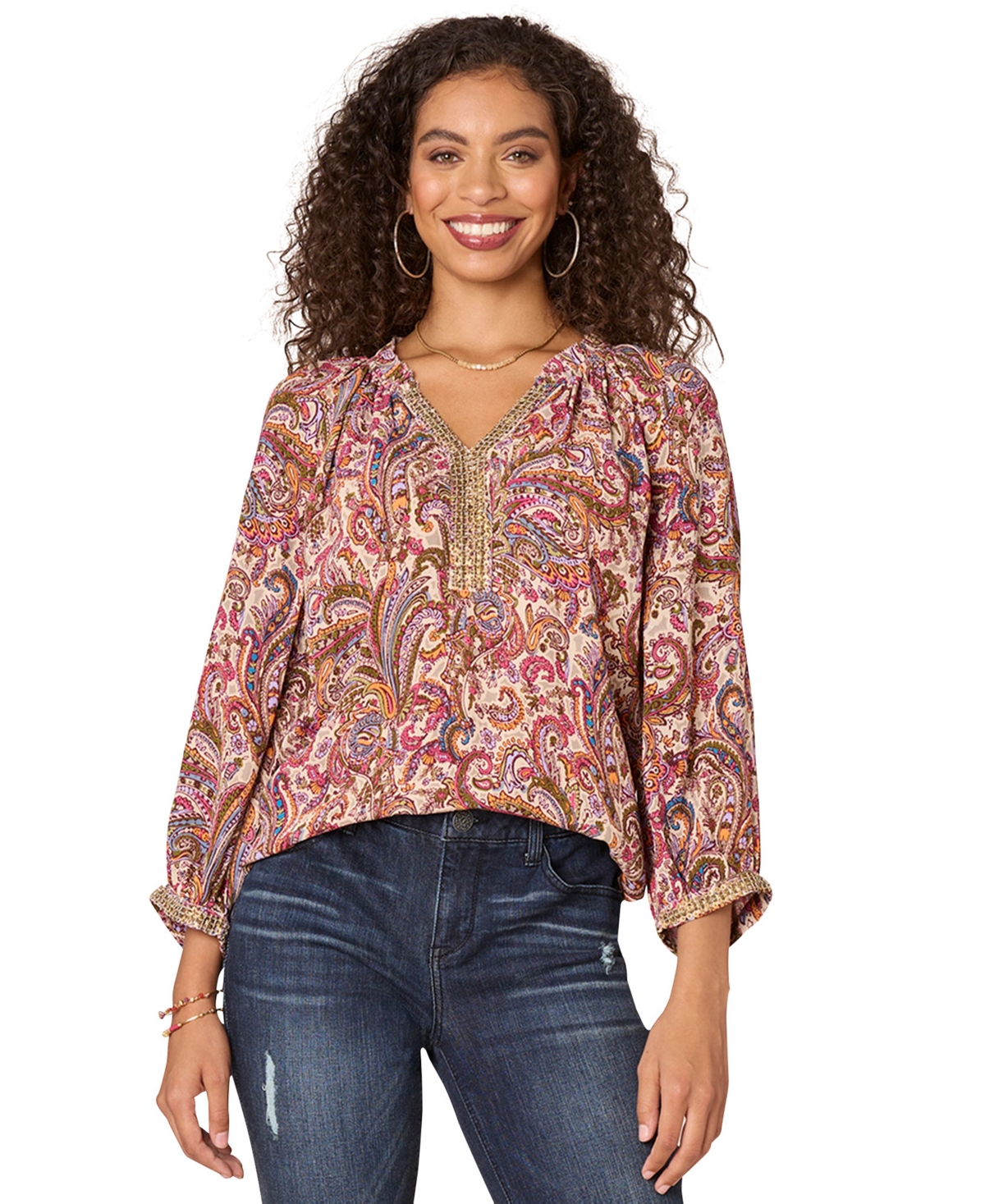 Petite Split-Neck Ruffled Blouse - Sage-berry