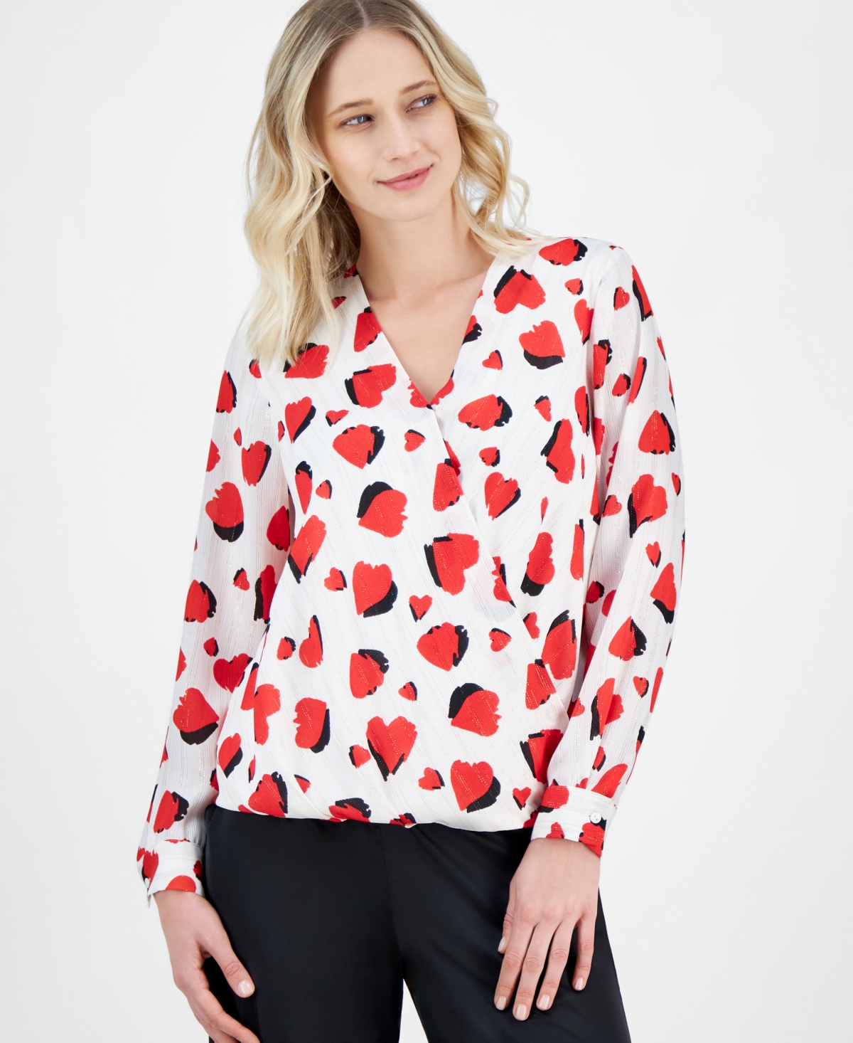 T Tahari Wrap Blouse In Shadow Heart