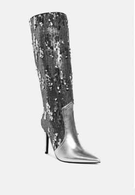 Womens Sitarah Sequin Embellished Stiletto Long Boots
