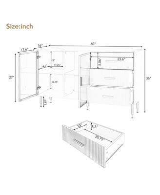 Modern MDF Sideboard Buffet Cabinet with Marble Top, Amber-Yellow Glass Doors & Gold Metal Legs