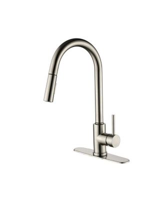 Modern Single Handle Kitchen Faucet with Pull Down Sprayer in Stainless Steel