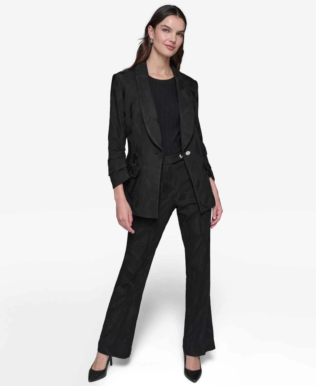 Shop Karl Lagerfeld Women's Jacquard Shawl-collar Blazer In Black