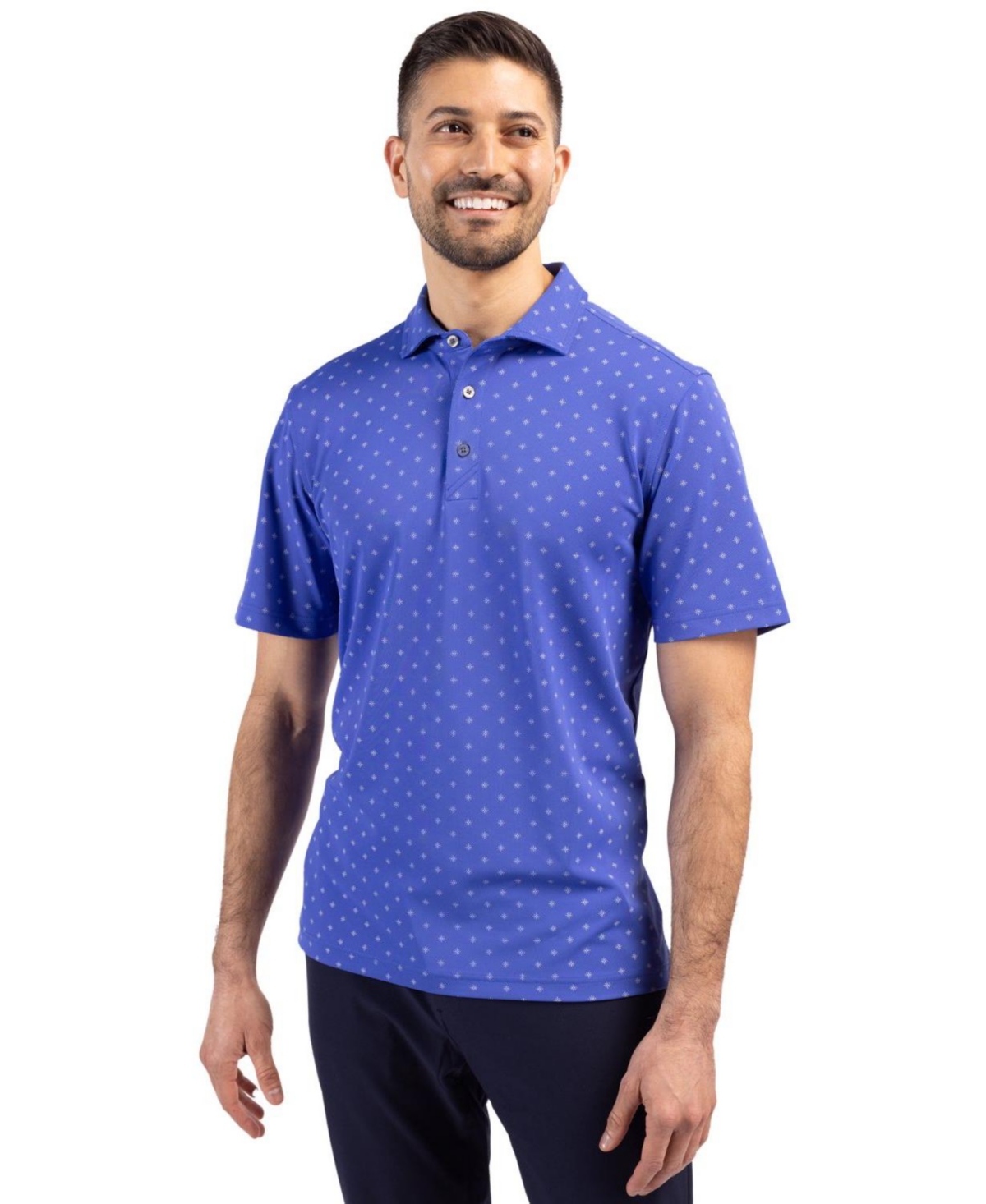 Virtue Eco Pique Tile Print Recycled Mens Big & Tall Polo Shirt - Navy blue