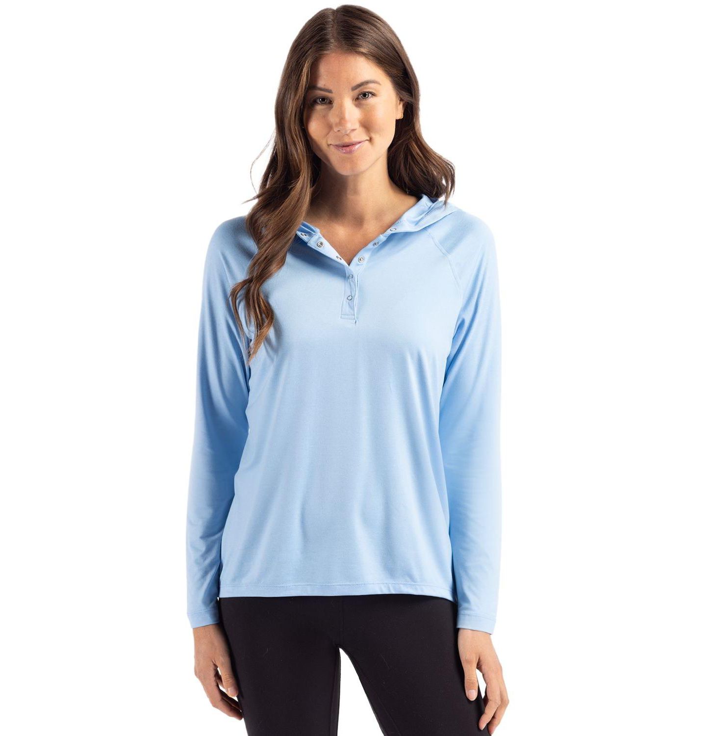 Женская рубашка Cutter & Buck Coastline Epic Comfort Recycled Hooded, цвет: Atlas — фото 1