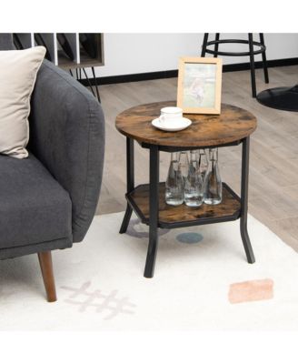 2-Tier Sofa End Side Table Nightstand Round Tabletop for Living Room