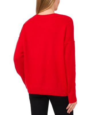 Women's Valentine's Crewneck Beaded Love Script Long-Sleeve Sweater