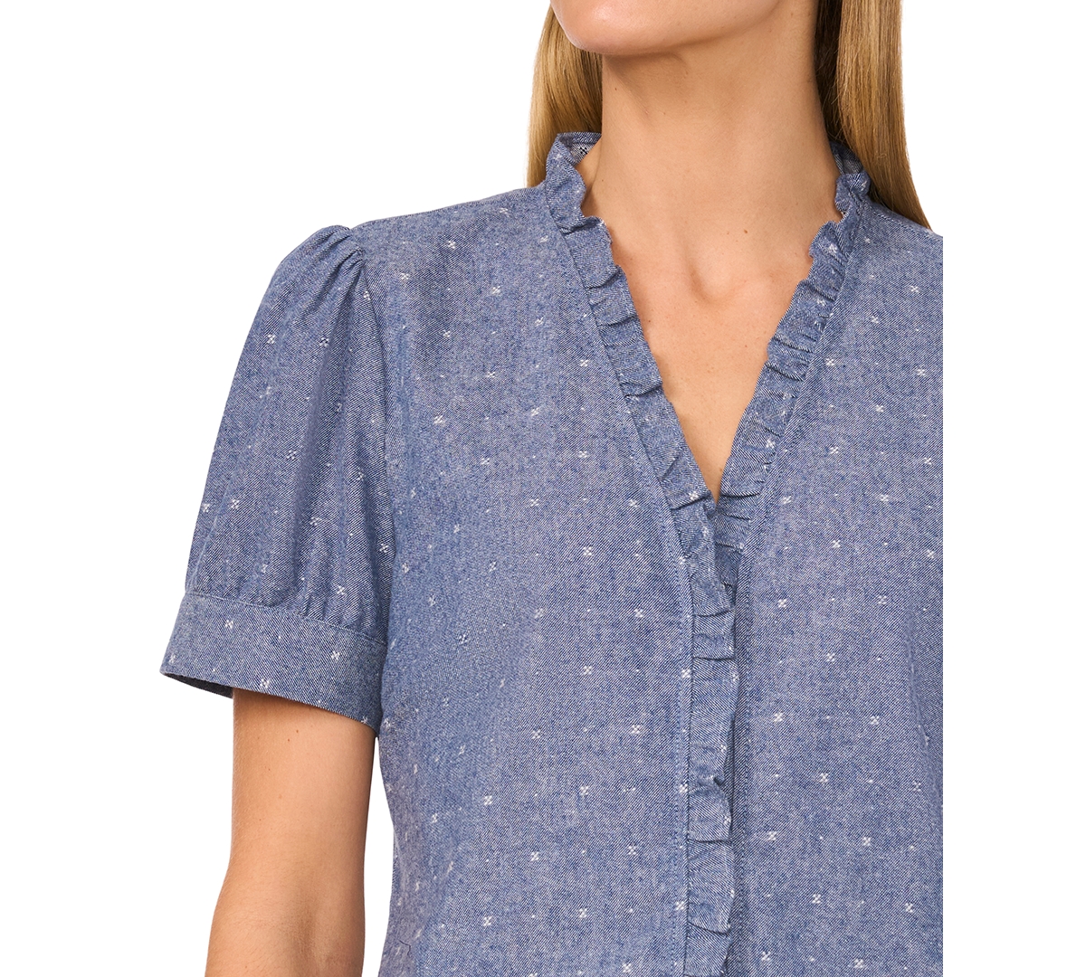 Shop Cece Women's Cotton V-neck Short-sleeve Ruffle-trim Top In Niagara Blue