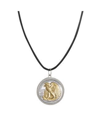16365 Walking Liberty Silver Half Dollar Pendant with Leather Cord for Men - Reverse 2 Tone Plating