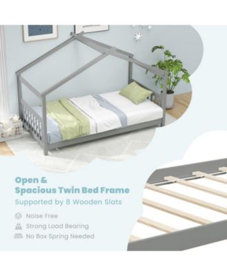 Twin Size Wooden House Bed with Roof