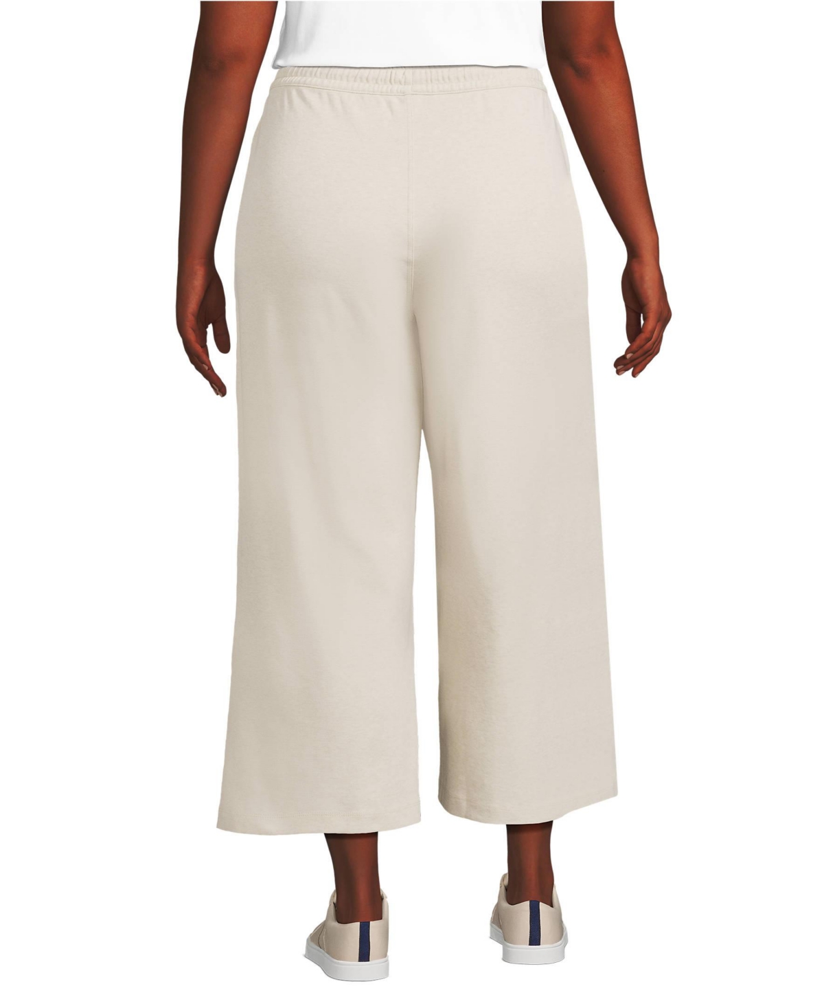 Lands' End Plus Size Sport Knit Elastic Waist Wide Leg Crop Pants