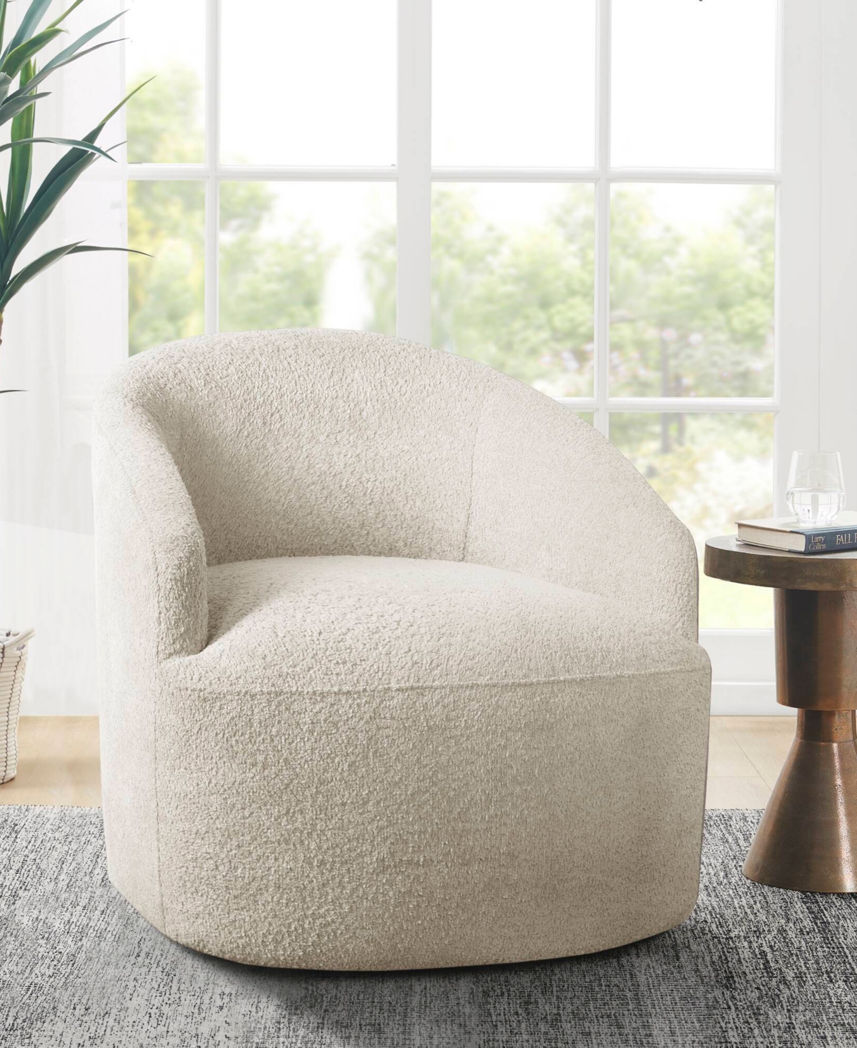 Ink+ivy 30" Wood Bonn Wide Upholstered 360 Degree Swivel Chair In Cream
