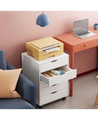 5-Drawer Chest, Wood Storage File Cabinet with Wheels