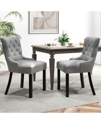 Upholstered Dining Chairs Set of 4 w/ Rubber Wood Legs Padded Seat Nailhead Trim