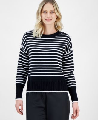 T Tahari - Women's Striped Crewneck Sweater