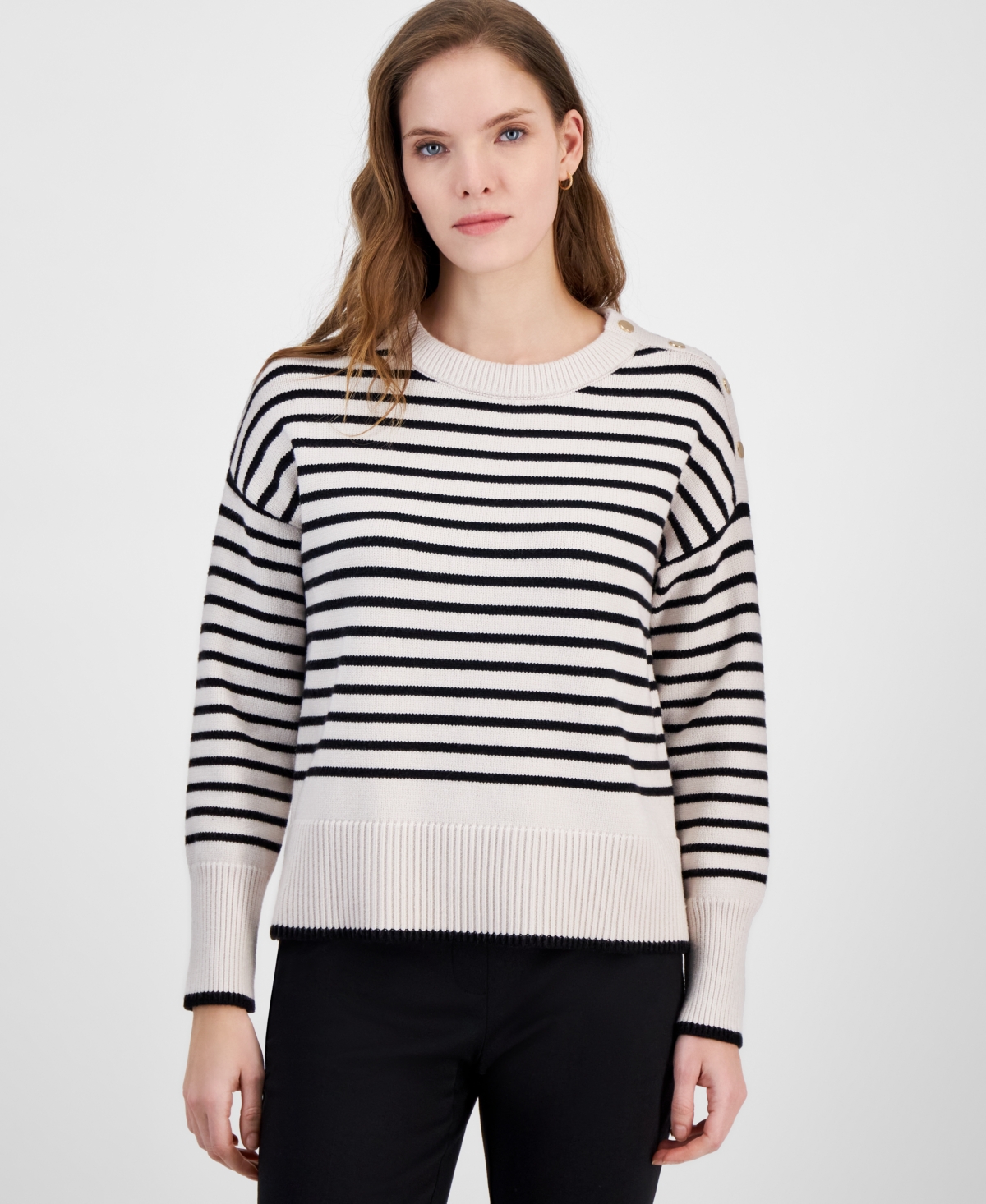 Women's Striped Crewneck Sweater - Pale Platinum