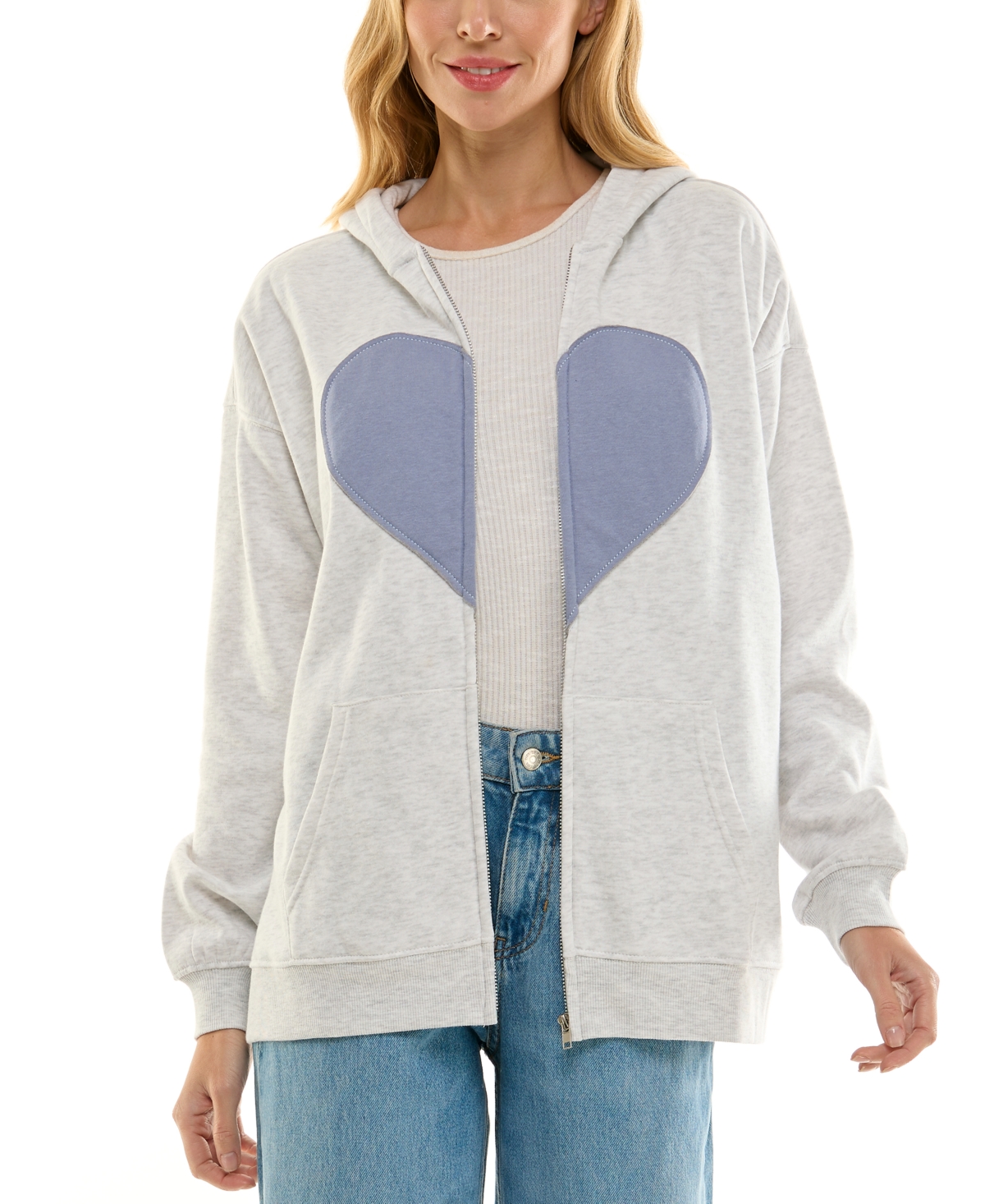 Ultra Flirt Juniors' Full-Zip Applique Boyfriend Hoodie