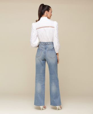 AVEC LES FILLES EYELET BLOUSE STUDDED JEANS