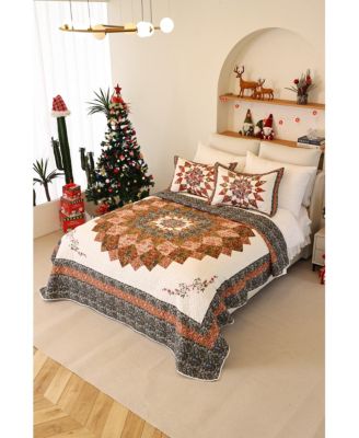 3 Pcs Printed Floral Lightweight Quilt Bedspread Set Queen