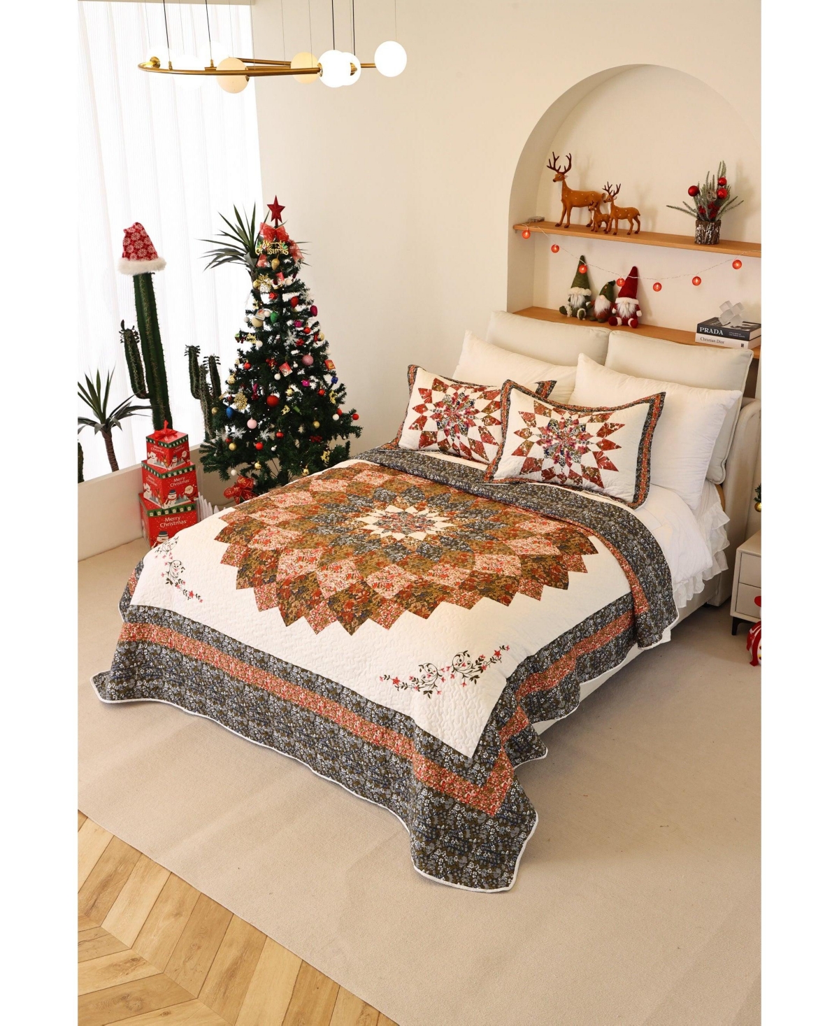 MarCielo 3 Pcs Printed Floral Lightweight Quilt Bedspread Set -other clrs