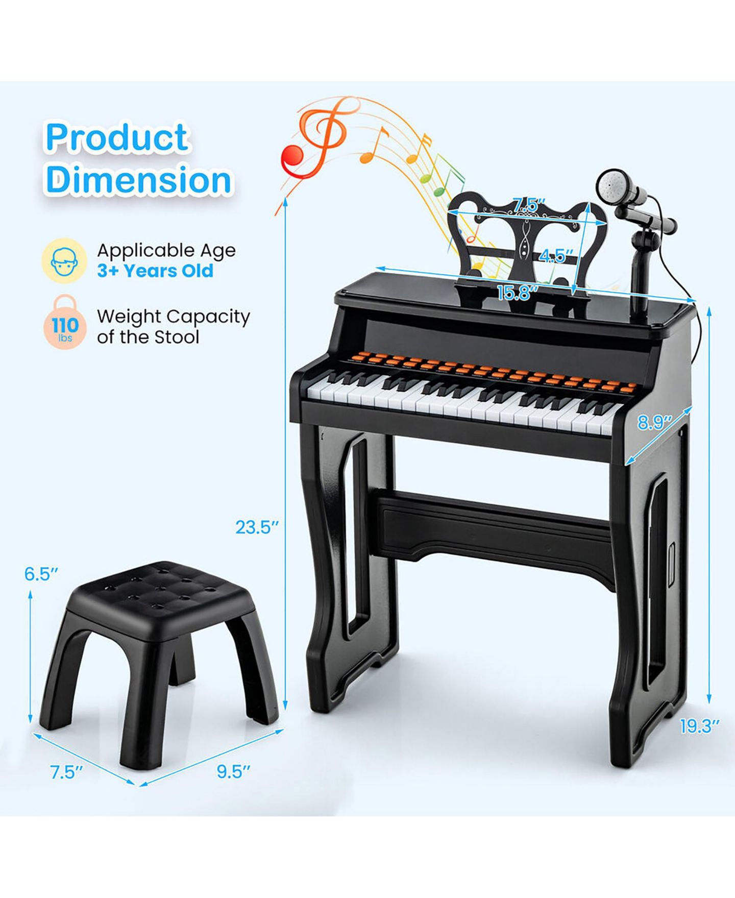 Детская игрушка Gymax 37-Key Music Piano Keyboard With Microphone Kids' Music Keyboard, Ages 3+, цвет: Белый, вариант 1 — фото 2