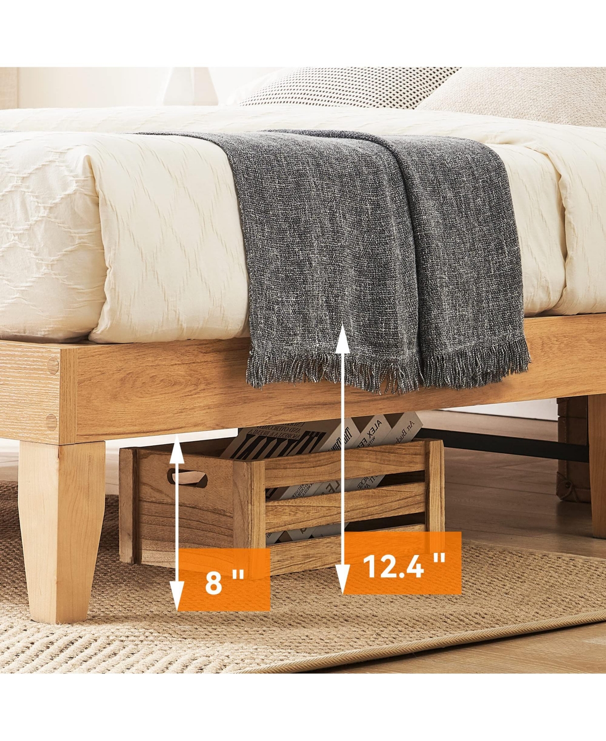 gaomon Size Bed Frame with Natural Rattan Headboard & Integrated Led Lights