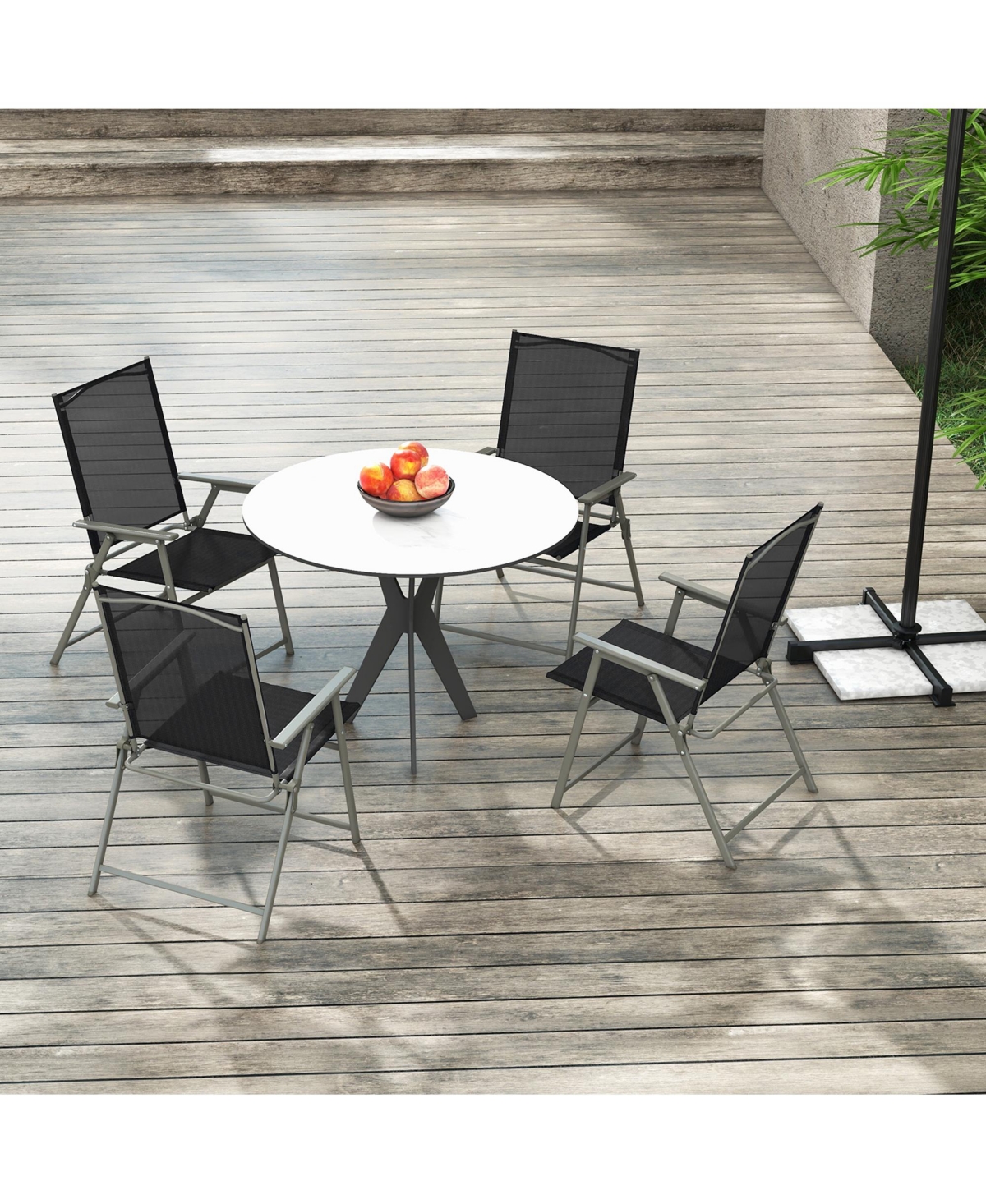 Gymax 4PCS Patio Portable Metal Folding Chairs Dining Chair Set Poolside Garden - Black+grey