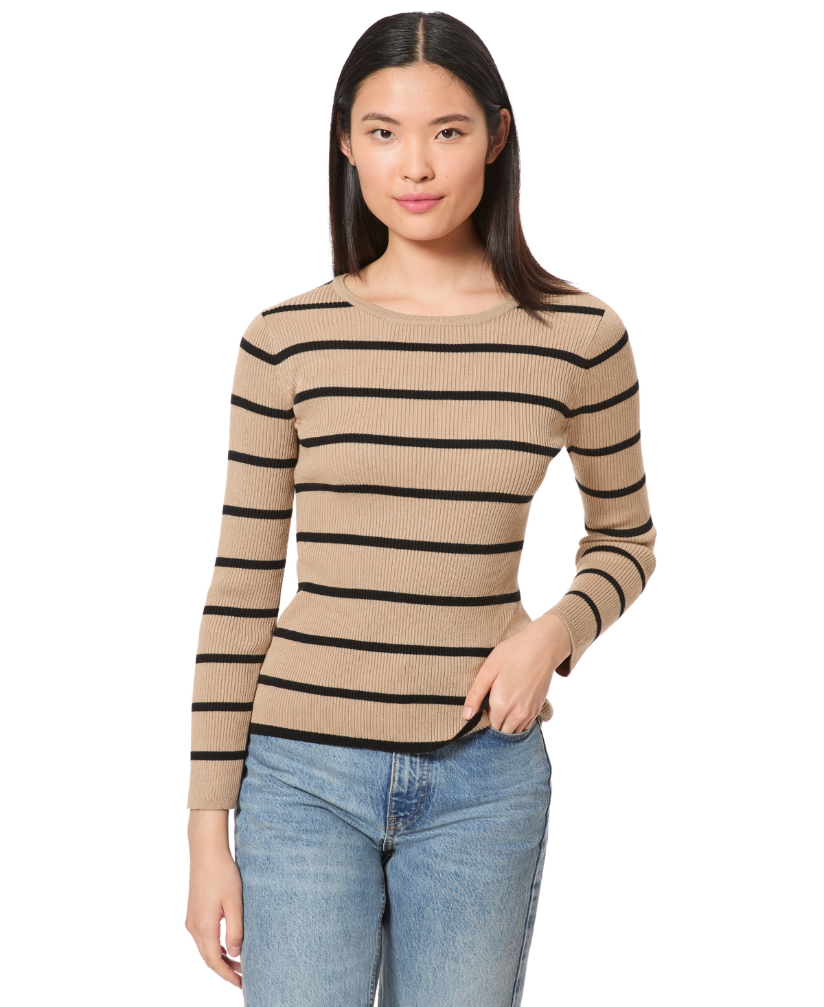 Melissa Paige Women's Scoop Neck Ribbed Striped Sweater