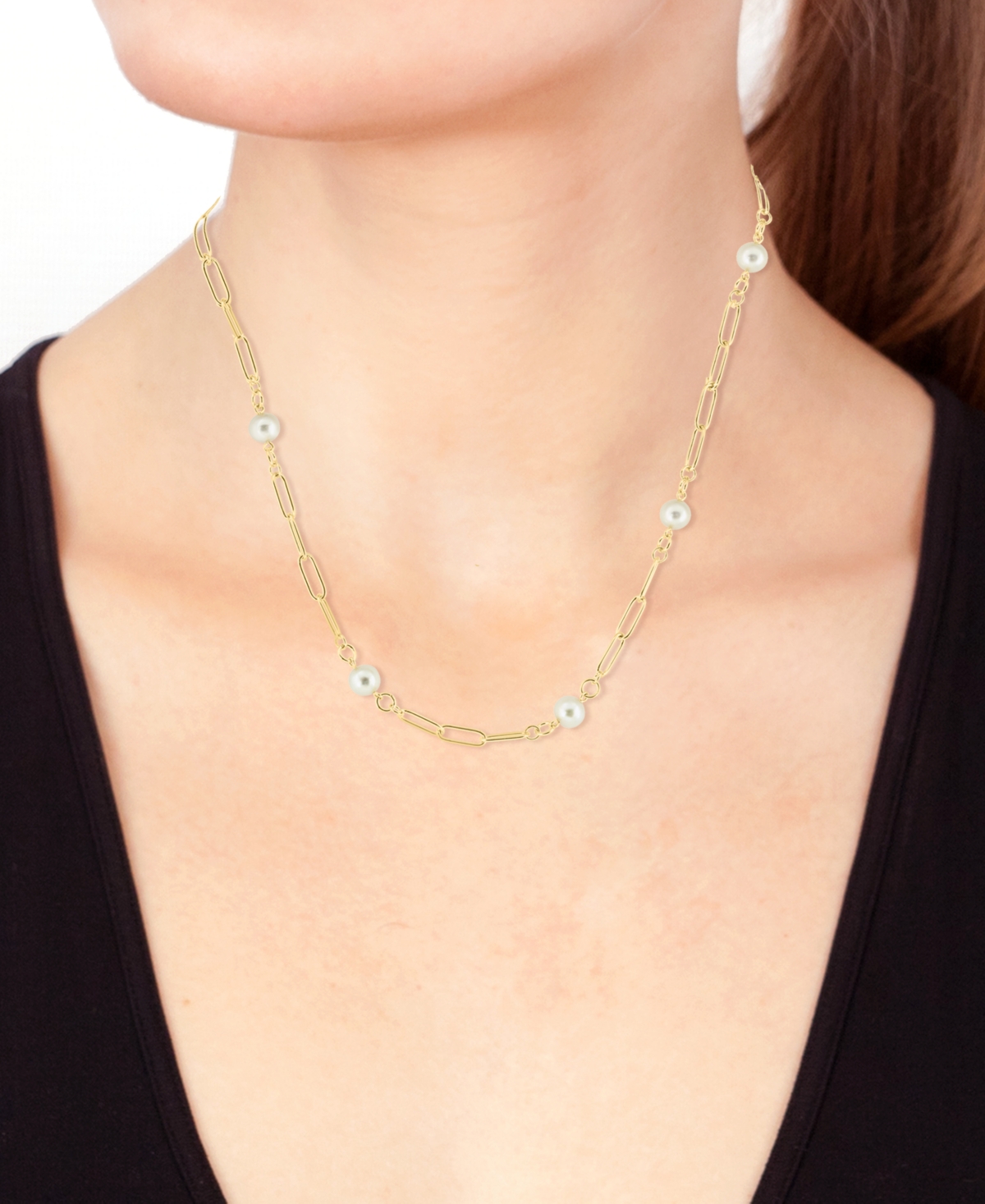 Effy Collection Effy Cultured Freshwater Pearl (7mm) Open Link Chain 18" Collar Necklace In Gold-plated Sterling Sil In Gold