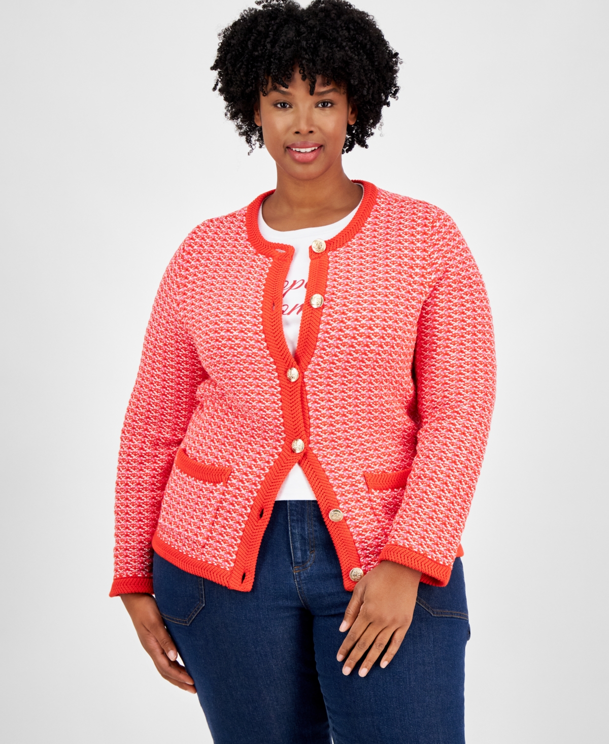 On 34th Trendy Plus Size Cotton Jacquard Cardigan, Exclusively At Macy's In Sweet Berry