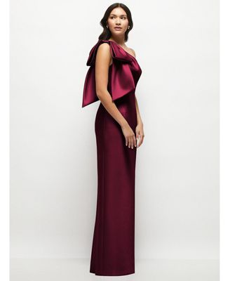 Women's Oversized Bow One-Shoulder Satin Column Maxi Dress