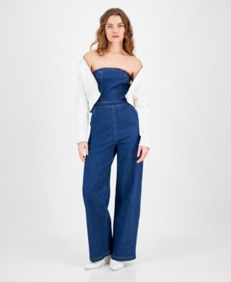 Juniors' Strapless Denim Jumpsuit