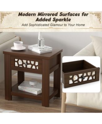 1 PC Engineered Wood Side End Table Nightstand w/ Drawer Wood for Living Room Bedroom Rustic Table Nightstand