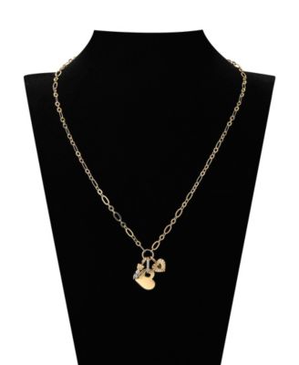 Cubic Zirconia Key and Heart Link Pendant Necklace