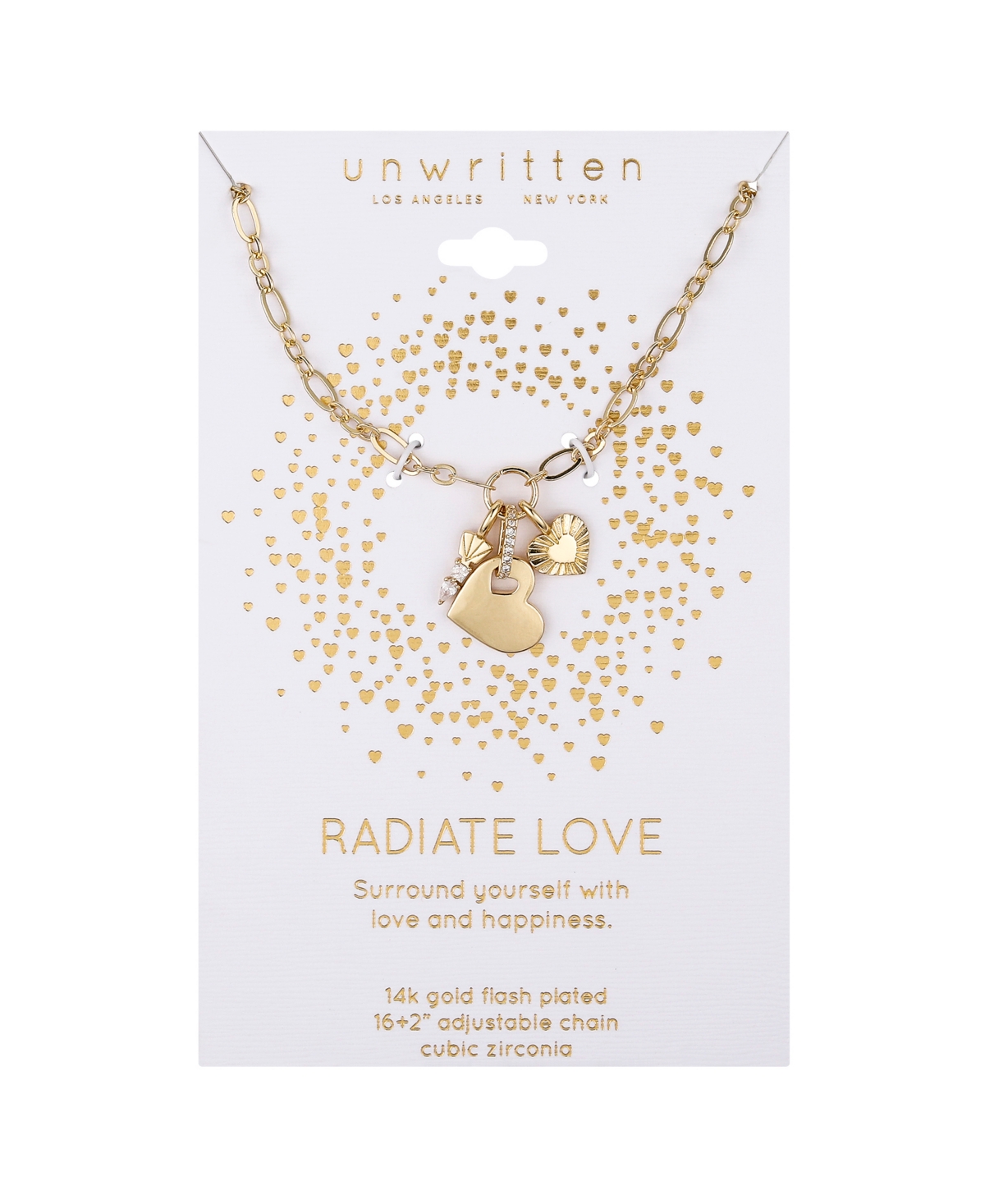 Unwritten Cubic Zirconia Key And Heart Link Pendant Necklace In Gold