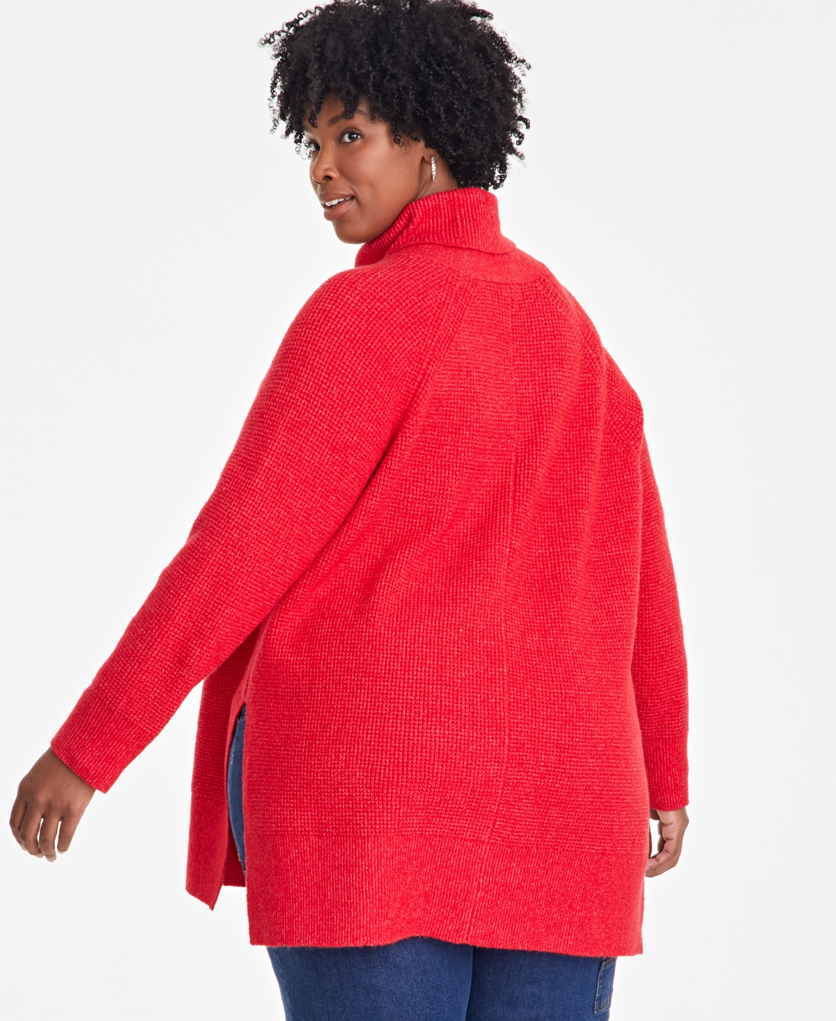 ON 34TH PLUS SIZE TURTLENECK WAFFLE-KNIT TUNIC SWEATER, CREATED FOR MACY'S 