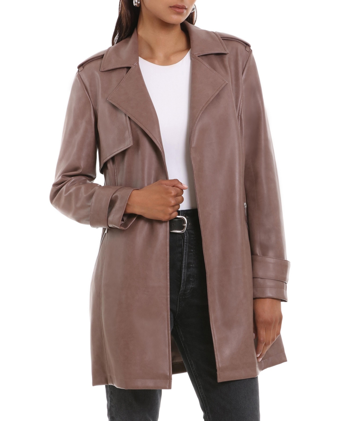 Bagatelle Collection Women's Faux Leather Open-Front Topper