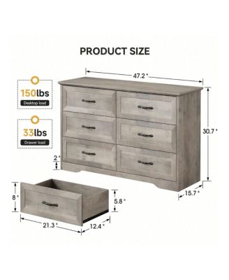 Dresser For Bedroom With 6 Drawers, Wood Drawer Dresser Chest Of Drawers For Closet, Living Room, Hallway, Nursery, Kids Bedroom