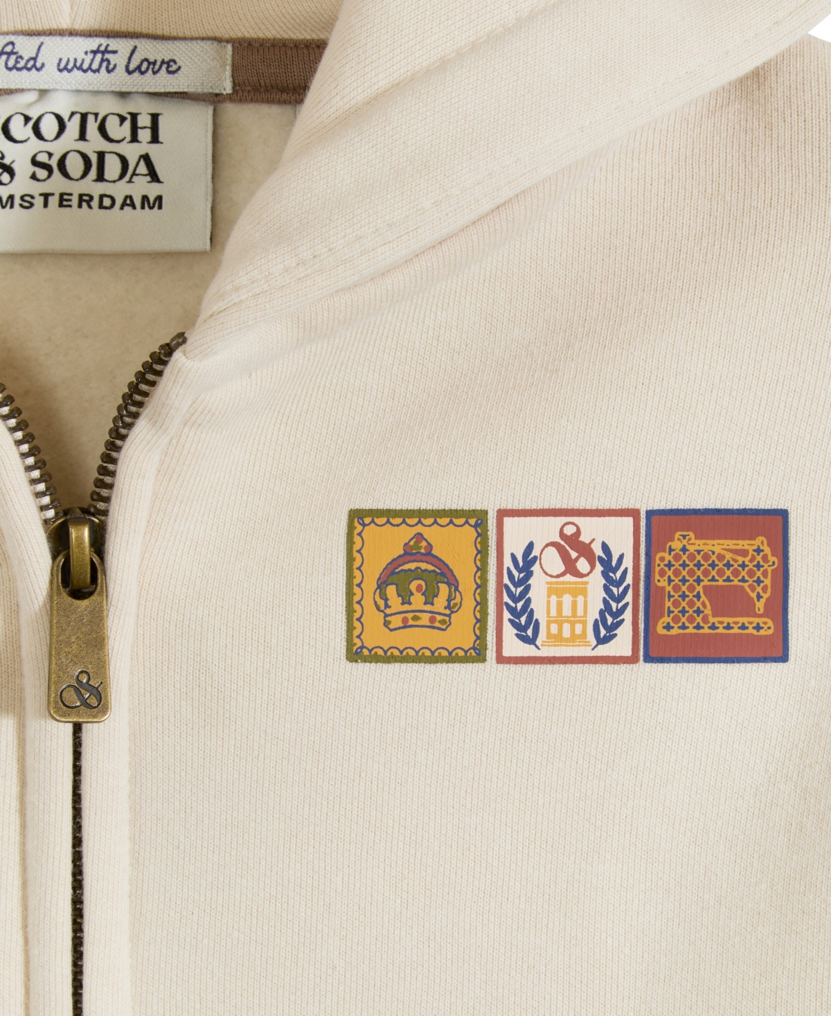 Scotch & Soda Big Boys Graphic Fleece Zip Up Hoodie In Parchment