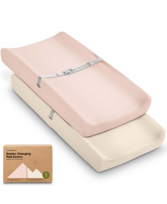 2pk Soothe Changing Pad Covers for Girl, Boy, Soft Cotton Contoured Diaper Changing Table Pad Covers