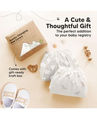 2pk Soothe Changing Pad Covers for Girl, Boy, Soft Cotton Contoured Diaper Changing Table Pad Covers